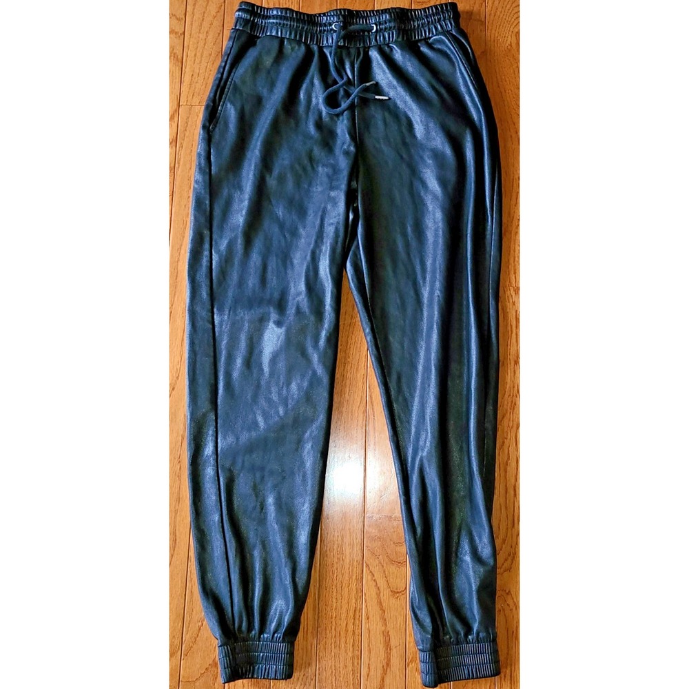Bagatelle Womens Jogger Pants Vegan Leather Drawstring Waist Black Size Sm Cyber